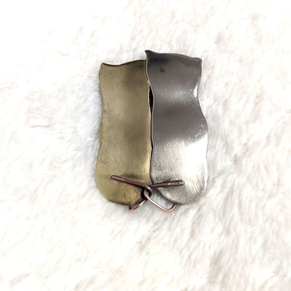 Vintage Artisan Sterling Silver and Brass Dual Silhouette Cat Brooche - Picture 1 of 8